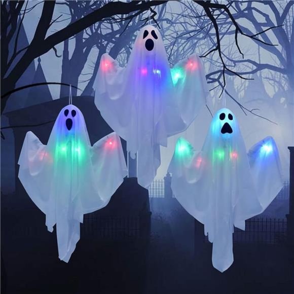 3 PCS Halloween Hanging Ghost with Light Window Decor, Animated Flying Ghost - Picture 1 of 7